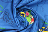 Swirled swatch The Virgin Islands printed fabric in blue