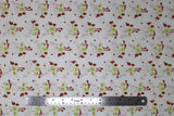 Flat swatch cartoon chicks printed fabric in white (white fabric with occasional brown polka dots and white/brown/yellow cartoon baby chickens tossed allover)