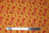 Flat swatch crystals and peonies printed fabric in orange (medium orange fabric with tossed light orange peonies and dark orange crystal clusters tossed allover)