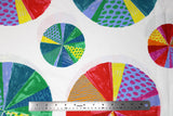 Flat swatch printed fabric in Rainbow Patterned Circles