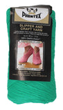 Ball of Phentex Slipper and Craft Yarn in packaging (mod green: bright medium green/turquoise)