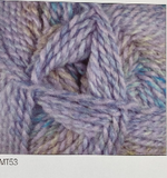 Swatch of Marble DK yarn in shade MT53 (pale purple, faded blue and coral shades with twists)