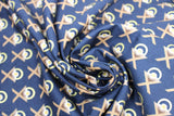 Swirled swatch Oh Holy Night themed Christmas fabric in Mangers on Navy
