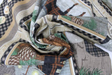 Swirled swatch cabin themed panel in Twilight Lake (winter backyard)