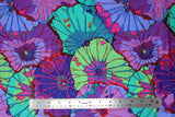 Flat swatch flower & plant print fabric in lotus leaf (blues/purples)
