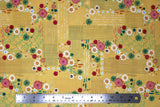 Flat swatch flower & plant print fabric in flamingo fever (pink on yellow)
