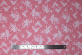 Flat swatch flower & plant print fabric in Janey (white on pink)