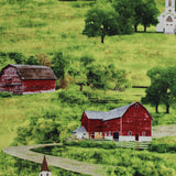 Square swatch farm landscape (green) printed fabric