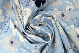 Swirled swatch flower & plant print fabric in something borrowed (white flowers on blue)