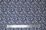 Flat swatch floral fabric (navy fabric with busy white and light blue floral allover on long stems throughout)