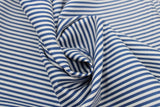 Swirled swatch stripe printed fabric in Small Blue & White Stripes