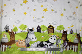 Flat swatch World of Susybee printed fabric in Farm Animal Scene
