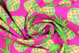 Swirled swatch Pineapples fabric (hot pink fabric with tossed yellow and green pineapples with lemon and lime prints within pineapples)