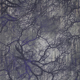 Square swatch twilight fabric (light to dark grey marbled look fabric with large black and dark purple spooky trees/branches and thin stripes/trunks behind)