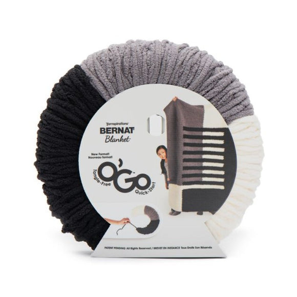 Blanket O'Go yarn ball in colourway Monochrome (cream, grey and black sections) in packaging