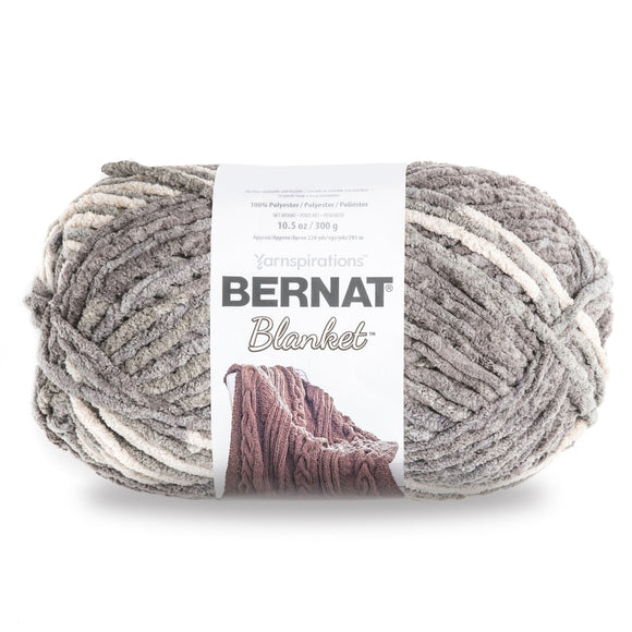 Ball of Bernat Blanket in colourway Silver Steel (grey shades, ivory)