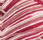 Damask Ombre (deep red, pale olive green, off white) variegated swatch of Bernat Handicrafter Cotton