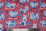 Porcelain Print Cats - 43" - 100% cotton flannel