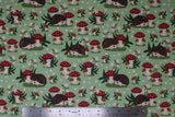 Hedgehogs & Mushrooms - 43" - 100% cotton flannel