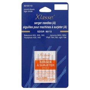 Machine Needles - Serger Needles - Round Shank - Size 80/12 - 5 count - Klasse´