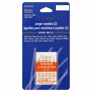 Machine Needles - Serger Needles - Flat Shank - Size 80/12 - 5 count - Klasse´