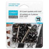 2-Part Eyelets with Tool - 4mm (1⁄8″) - 25 pcs - Unique Brand