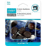Jean Buttons - 15mm (5/8") - 6pcs - Antique Gold - Unique Sewing Brand