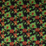 Festive Holly & Bells - 44/45" - 100% cotton