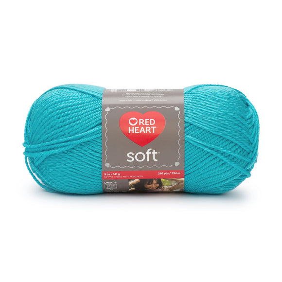 Ball of Red Heart soft yarn in turquoise