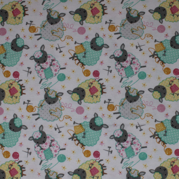 Knitting Sheep - 44'' - 100% cotton flannel