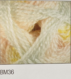 Swatch of Baby Marble DK yarn in shade BM36 (beige, yellow and peach shades)