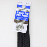 23cm light weight closed end zipper in black with label