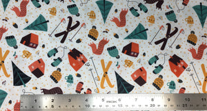 Group swatch cartoon ski cabin printed fabric in various colours