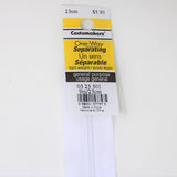 23cm light weight one way separating zipper in white with label