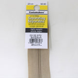 23cm light weight one way separating zipper in natural with label