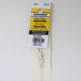 23cm light weight one way separating zipper in snow white with label