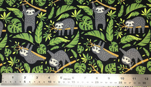 Group swatch chillin' sloths printed fabric in various colours