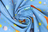 Swirled swatch comfy print flannel in planets (planets and stars on light blue)