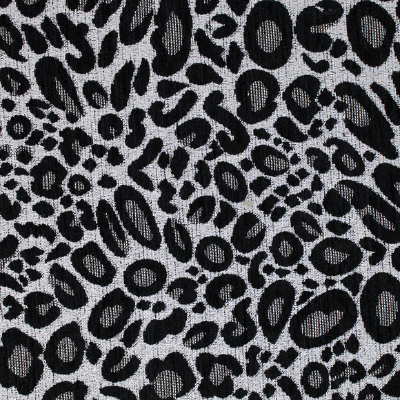 Square swatch leopard print upholstery fabric (light grey fabric with dark grey and black leopard print)