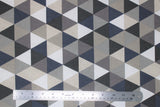 Flat swatch upholstery fabric (grey geometric print: tiled alternating triangles in white/light to dark greys colourway)