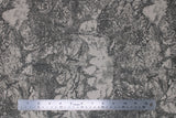 Flat swatch upholstery fabric (woods print: light grey/beige fabric with dark grey woods scene sketch trees and water)