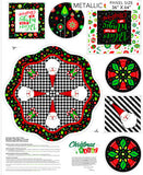 Full panel swatch - Multi Panel (36" x 44") (instructional panel to make Christmas themed table topper, mats, and mini wall hanging. Includes Santa graphics, tossed presents, black and white buffalo check, etc.)