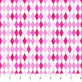 Square swatch Harlequin Pink fabric (white fabric with diamonds in various shades of pink allover in harlequin pattern)
