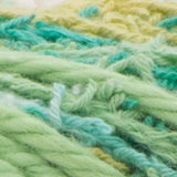 Scrub Off yarn swatch in shade greens (white, yellow, multiple greens)