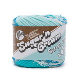 Ball of Scrub Off yarn in shade spring blue (white, light and bright blues)