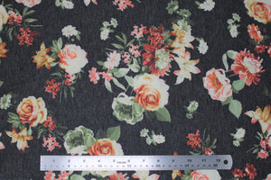 Group swatch rose printed jersey knit fabrics in various colours