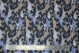 Flat swatch camo dinosaur printed fabric in blue/grey camo (multi dino on black)