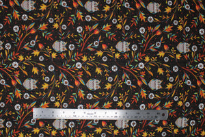 Group swatch assorted Hello Fall themed fabrics in various styles/colours