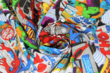 Swirled swatch Layered Comics fabric (illustrative style full colour collaged comic book covers with marvel characters)
