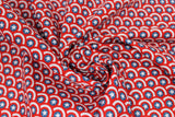 Swirled swatch licensed Avengers (Marvel) doodle style fabrics in patriotic CA shield (Captain America shields overlay)
